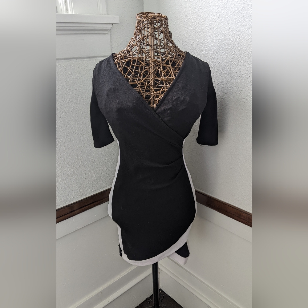 Black & White Wrap Bodycon Dress Tulip Hem